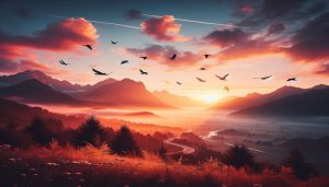 Inspirational quote with a sunrise and birds in the background