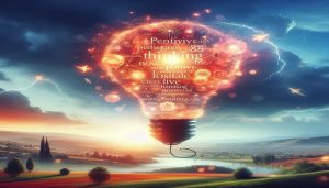 Positive thinking quote with a sunrise background